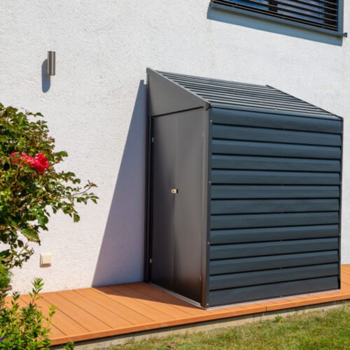 Abri de jardin 2.4m² adossé en acier galvanisé anthracite