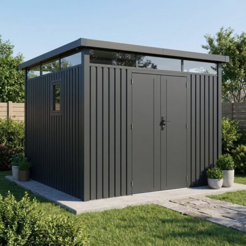 Abri de jardin en acier galvanisé 8.64m² Kosto gris foncé