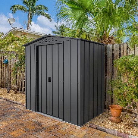 Abri de jardin en métal 2.48m² anthracite imitation bois