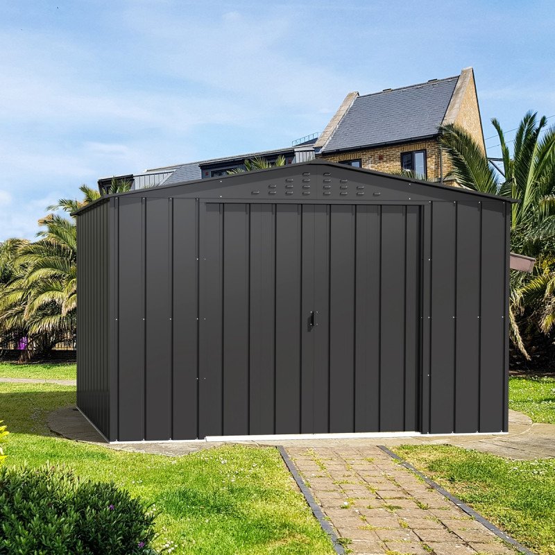 Abri de jardin en métal 7.75m² anthracite imitation bois