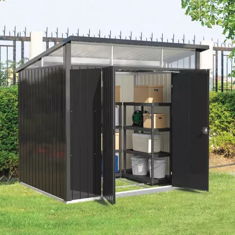 Abri de jardin en métal anthracite 5.22m² + kit d'ancrage