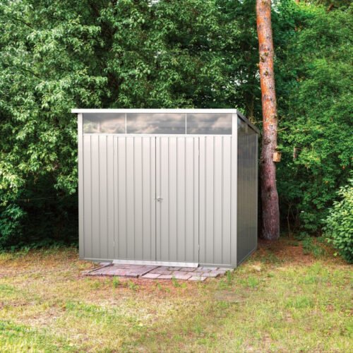 Abri de jardin en métal gris 5.22m² + kit d'ancrage