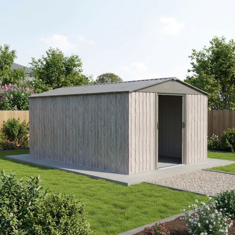 Abri de jardin métal 11m² WoodTouch beige