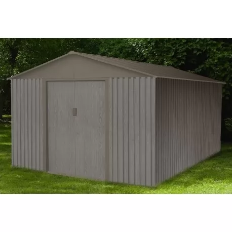 Abri de jardin métal 13.51m² imitation bois vieilli