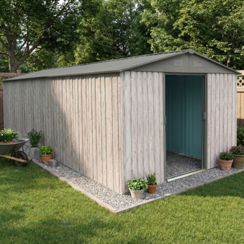 Abri de jardin métal 13.6m² WoodTouch beige