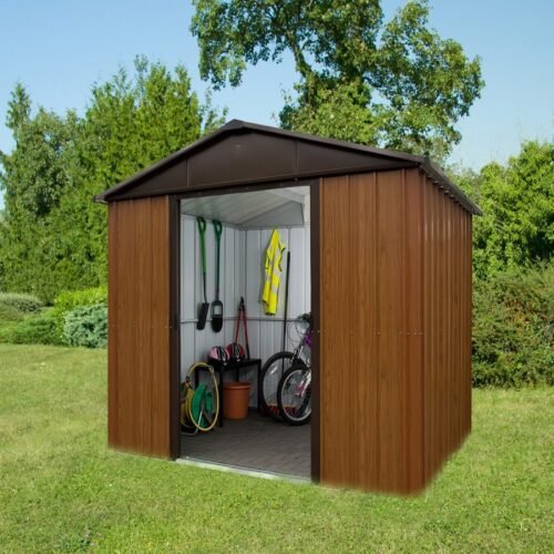 Abri de jardin métal 5.97m² aspect bois et marron