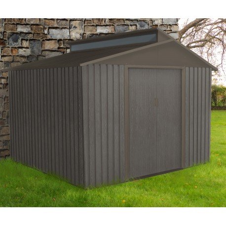 Abri de jardin métal 7.25m² avec puit de lumière imitation bois vieilli