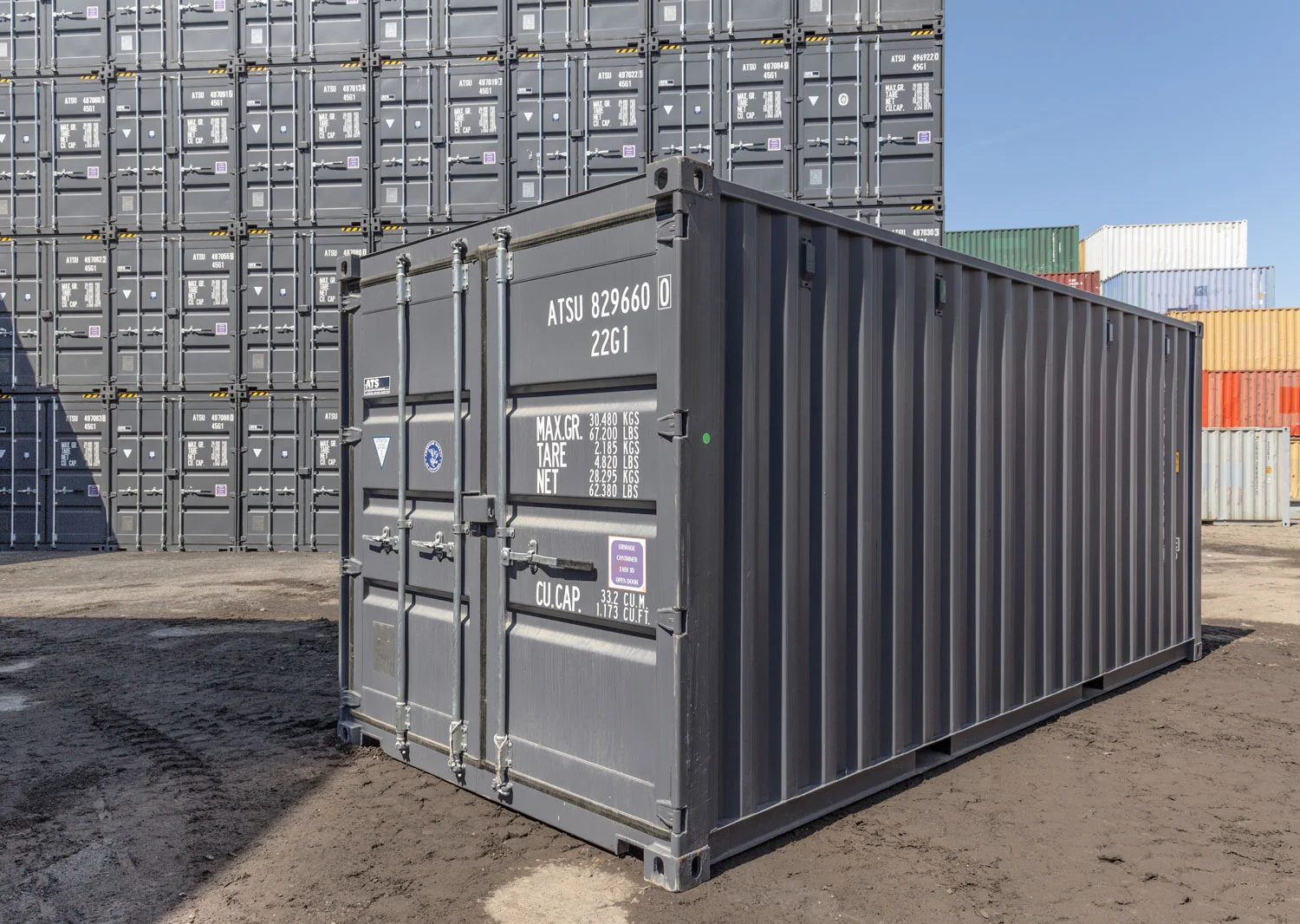 Container maritime neuf de 20 pieds en gris