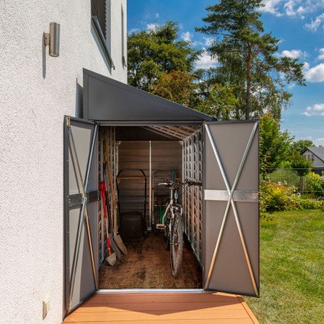 Abri de jardin 3.5m² adossé en acier galvanisé anthracite