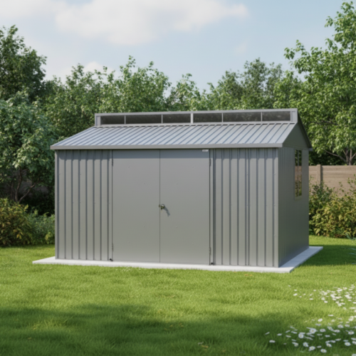 Abri de jardin en aluminium 7.27m² gris avec puits de lumière