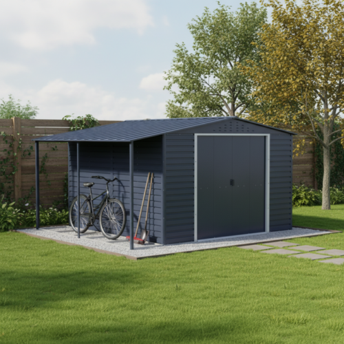 Abri de jardin en métal anthracite 9.75m² avec appentis