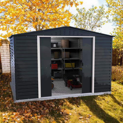 Abri de jardin en métal anthracite 9.75m² + kit fondation ALPINE