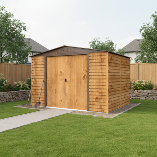 Abri de jardin en métal 7.81m² imitation bois