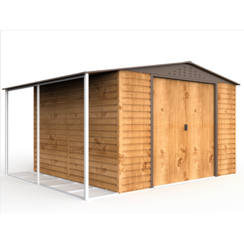 Abri de jardin en métal imitation bois 9.75m² avec appentis