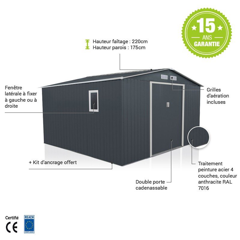 Abri de jardin 10.85m² métal PLUS anthracite – Image 8