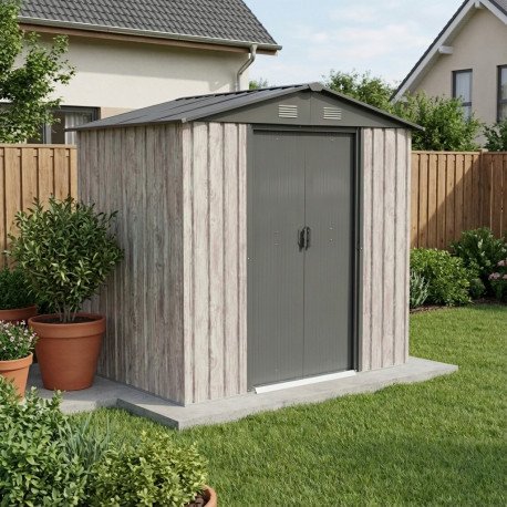 Abri de jardin métal 2.54m² WoodTouch beige
