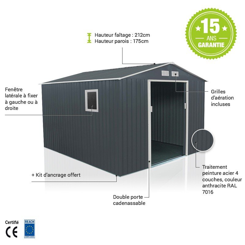 Abri de jardin métal 7.06m² PLUS anthracite – Image 12