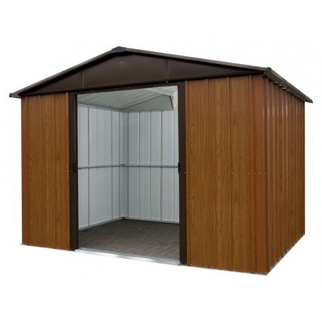 Abri de jardin métal 12m² aspect bois et marron kit d'ancrage