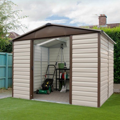 Abri de jardin métal 11.39m² beige kit d'ancrage inclus
