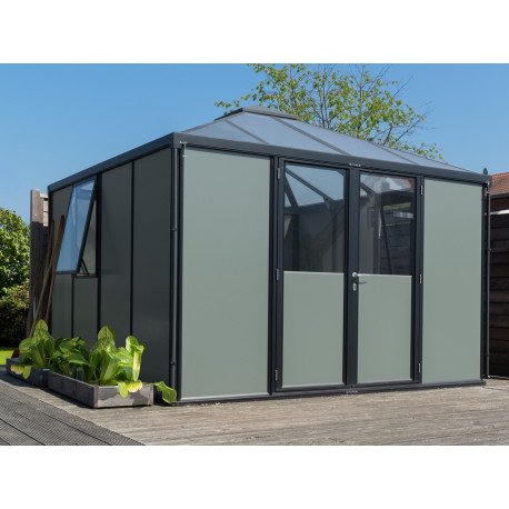 Abri de jardin en aluminium noir 10.2m² et vitrage