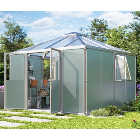 Abri de jardin 10.2m² en aluminium anodisé et vitrage