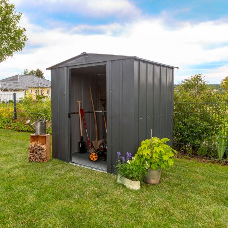 Abri de jardin 2.5m² toit double pente en acier galvanisé anthracite