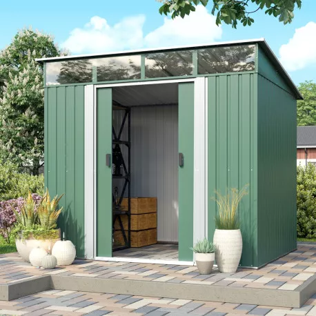 Abri de jardin 4.05m² en acier galvanisé vert Lübeck 86