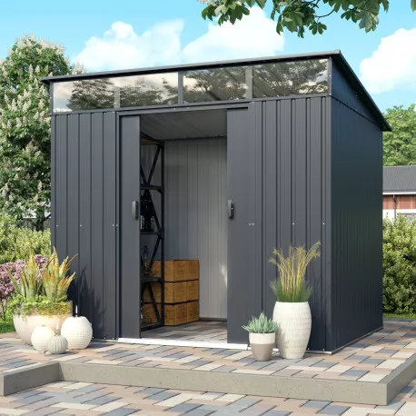 Abri de jardin 4.05m² en acier galvanisé gris anthracite