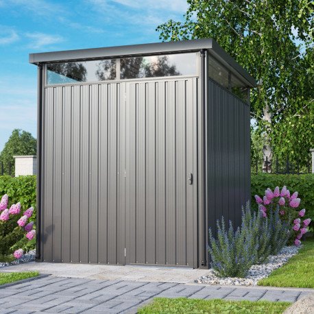 Abri de jardin 4.42m² en acier galvanisé gris anthracite