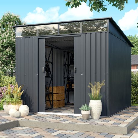 Abri de jardin 5.98m² en acier galvanisé gris anthracite