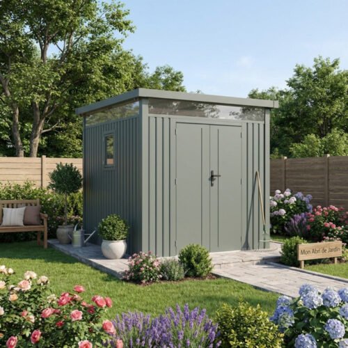 Abri de jardin en acier galvanisé 5.29m² Kosto vert sauge