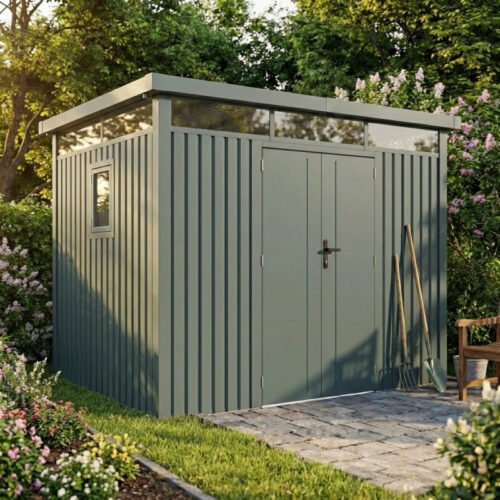 Abri de jardin en acier galvanisé 6.76m² Kosto vert sauge