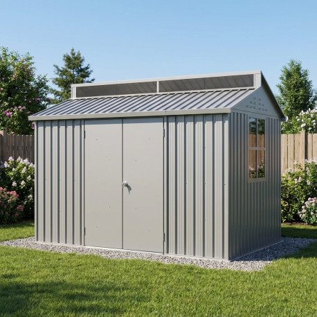 Abri de jardin en aluminium 4.33m² gris avec puits de lumière