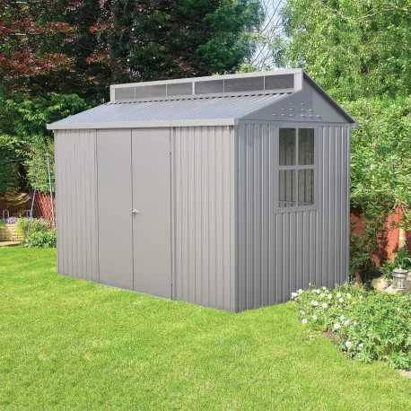 Abri de jardin en aluminium 5.33m² gris avec puits de lumière
