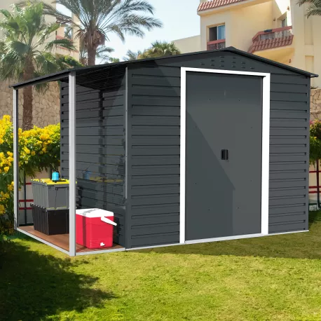 Abri de jardin en métal anthracite 4.78m² avec appentis