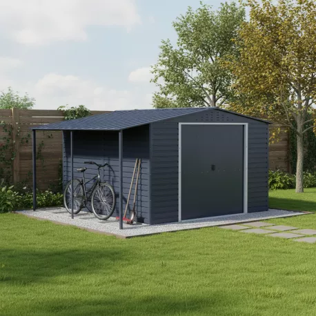 Abri de jardin en métal anthracite 9.75m² avec appentis