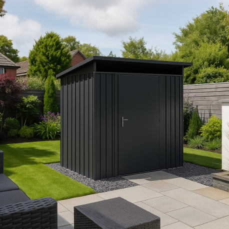 Abri de jardin métal gris 4.06m² bandeau lumineux de toit