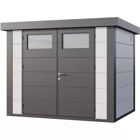 Abri en acier galvanisé gris blanc 5.6m² avec double porte
