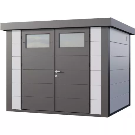 Abri en acier galvanisé gris blanc 6,4m² avec double porte