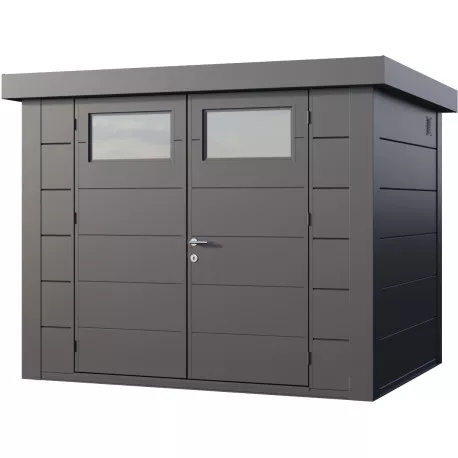 Abri en acier galvanisé gris clair 5.6m² avec double porte