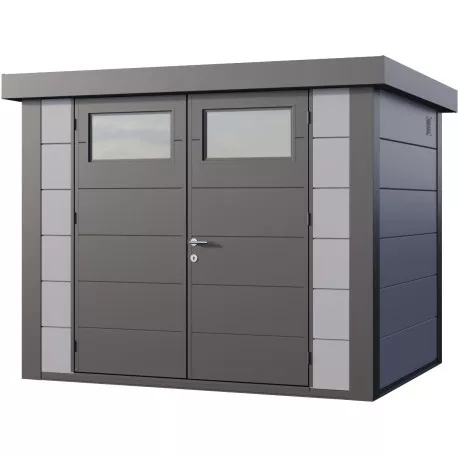 Abri en acier galvanisé gris clair 7.1m² avec double porte