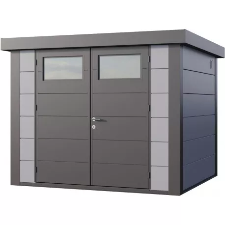 Abri en acier galvanisé gris clair 6,4m² avec double porte