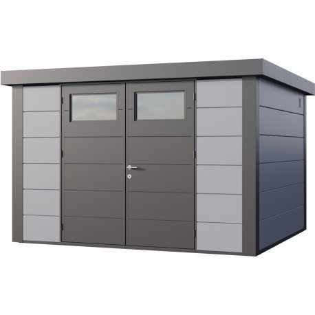 Abri en acier galvanisé gris clair 9.8m² avec double porte