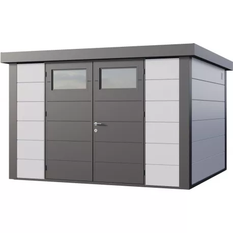 Abri en acier galvanisé gris blanc 9.8m² avec double porte