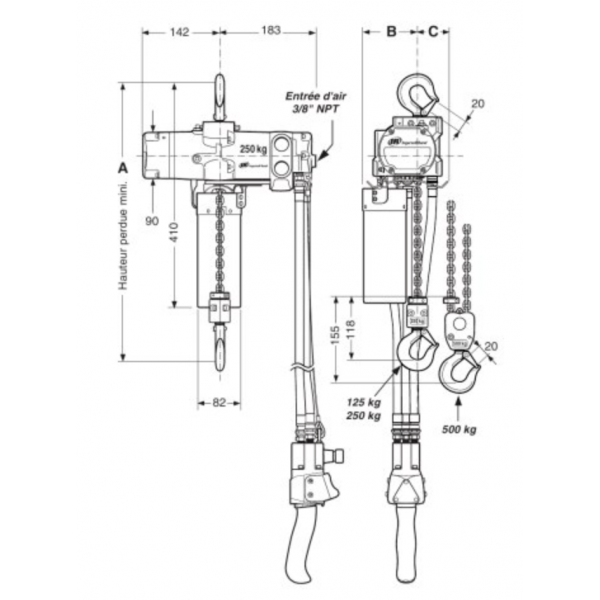 Palan pneumatique CMU 0.125T à 0.5T – Image 2