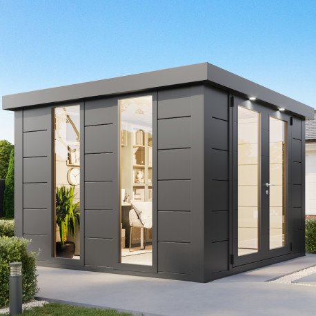 Pavillon de jardin en acier galvanisé 8.9m² gris anthracite