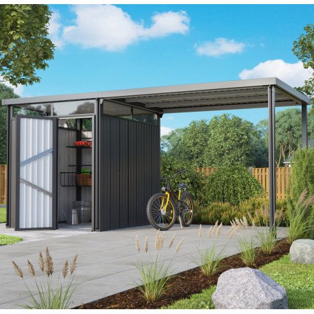 Abri de jardin 4.42m² en acier galvanisé gris anthracite