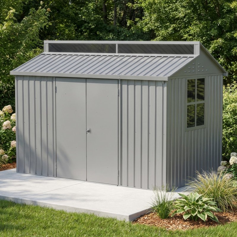 Abri de jardin en aluminium 4.33m² gris avec puits de lumière – Image 14