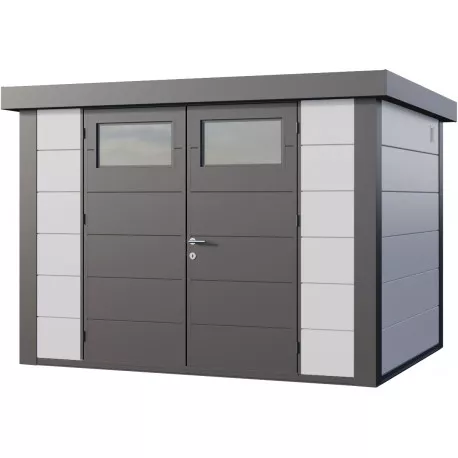 Abri en acier galvanisé gris blanc 7.1m² avec double porte