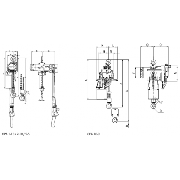 Palan pneumatique à chaîne CMU 0.125T à 0.98T – Image 2